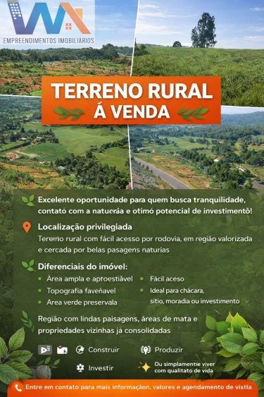 WA EMPREENDIMENTOS VENDE: terreno rural
