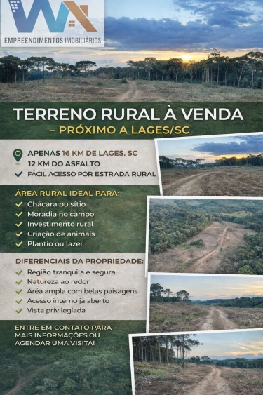 WA EMPREENDIMENTOS VENDE: TERRENO RURAL