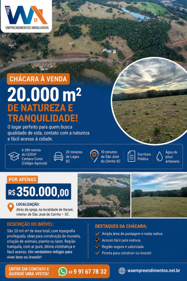 WA EMPREENDIMENTOS VENDE: ch&aacute;cara