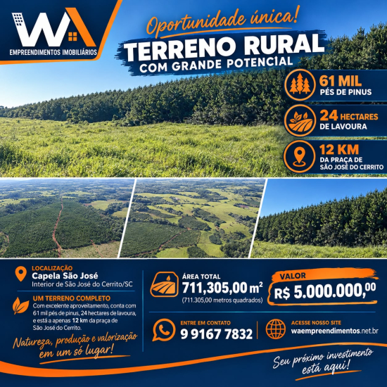 WA EMPREENDIMENTOS VENDE : terreno rural
