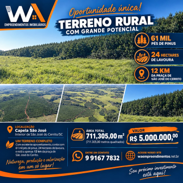 WA EMPREENDIMENTOS VENDE : terreno rural